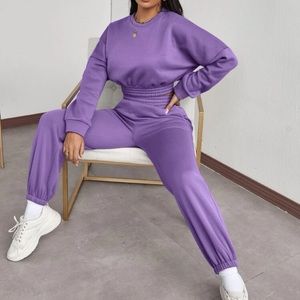 Drop Shoulder Crop Thermal Pullover & Sweatpants Set